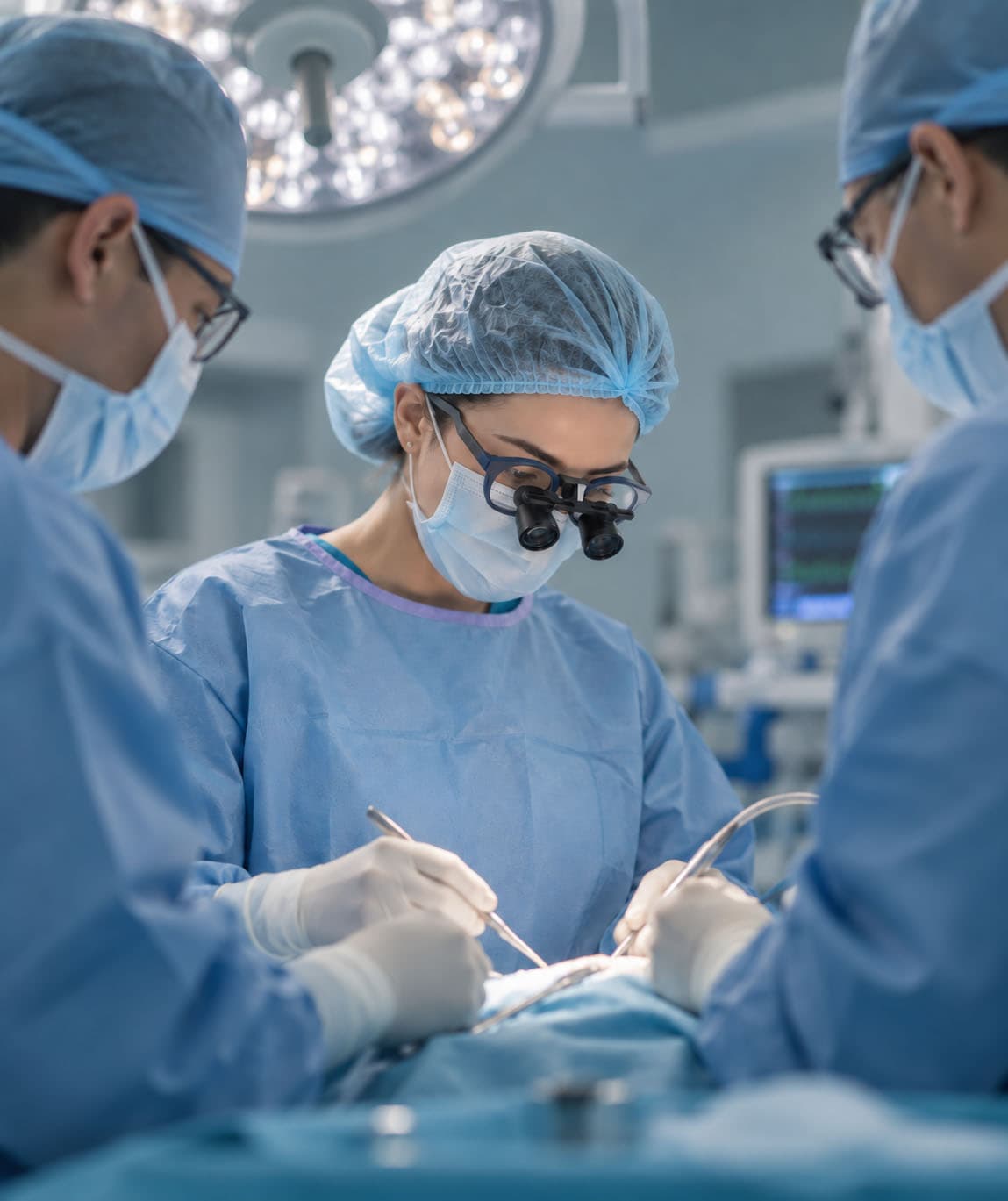 Clinician wearing Elbnova medical loupes during a procedure